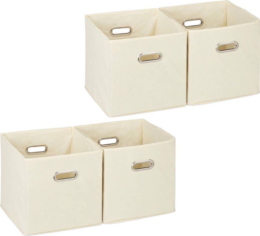 Relaxdays 4 x opbergbox stof opvouwbaar opbergmand 30 cm kast organizer – beige