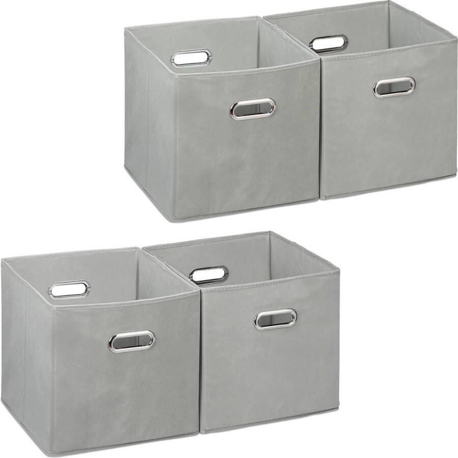 Relaxdays 4 x opbergbox stof opvouwbaar opbergmand 30 cm kast organizer grijs