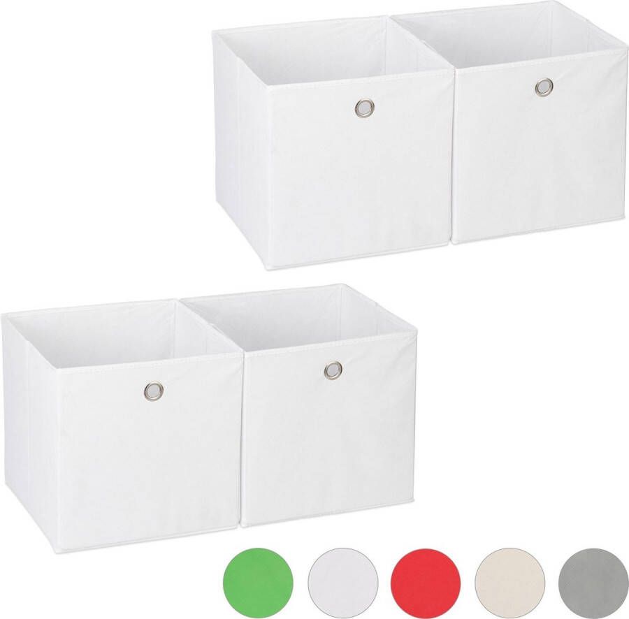 Relaxdays 4 x opbergbox stof opvouwbaar speelgoed opbergmand – opbergen wit