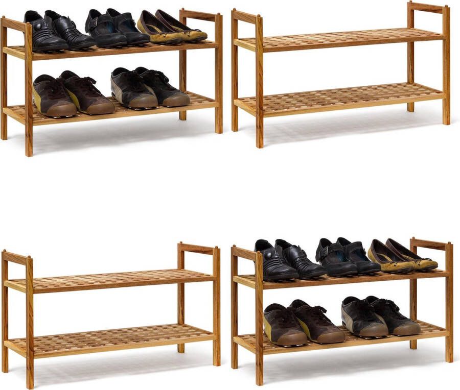 Relaxdays 4 x schoenrek notenhout schoenenkast stapelbaar open rek 8 etages hout