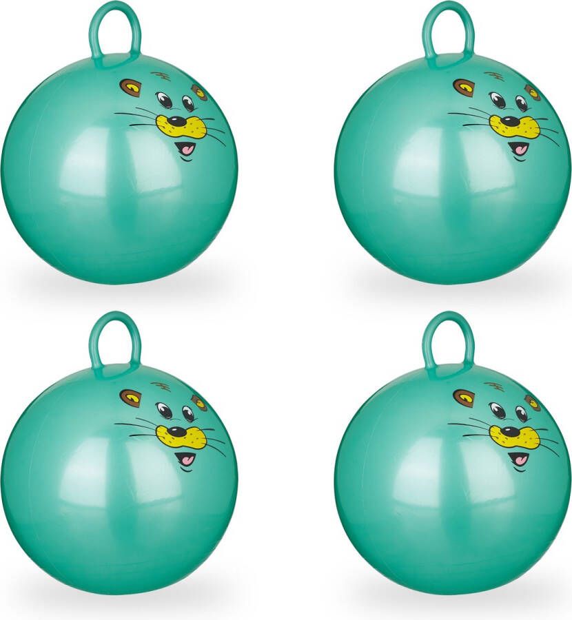 Relaxdays 4 x skippybal in set voor kinderen muis design springbal – groen