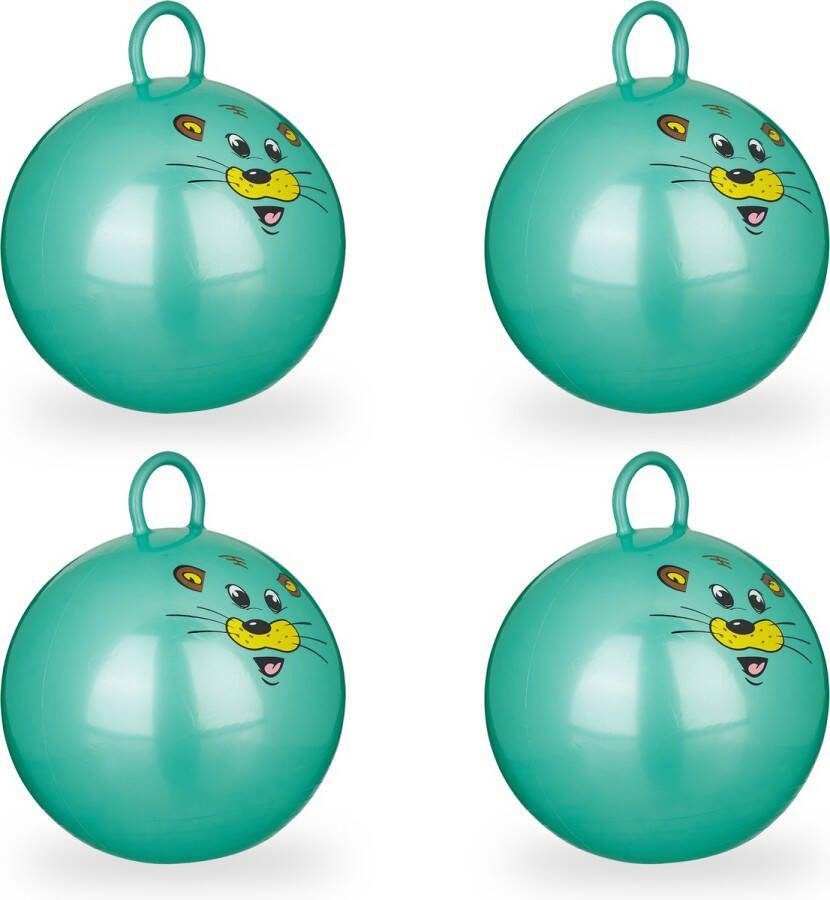 Relaxdays 4 x skippybal in set voor kinderen muis design springbal – groen