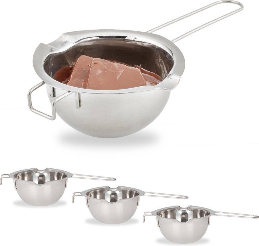 Relaxdays 4 x smeltpan rvs Au Bain Marie pan Ø 11 cm zilver metaal – smelten