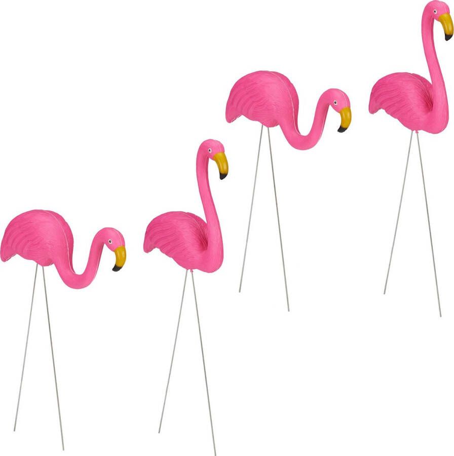 Relaxdays 4 x tuinsteker flamingo vijverdecoratie gazonsteker tuindecoratie