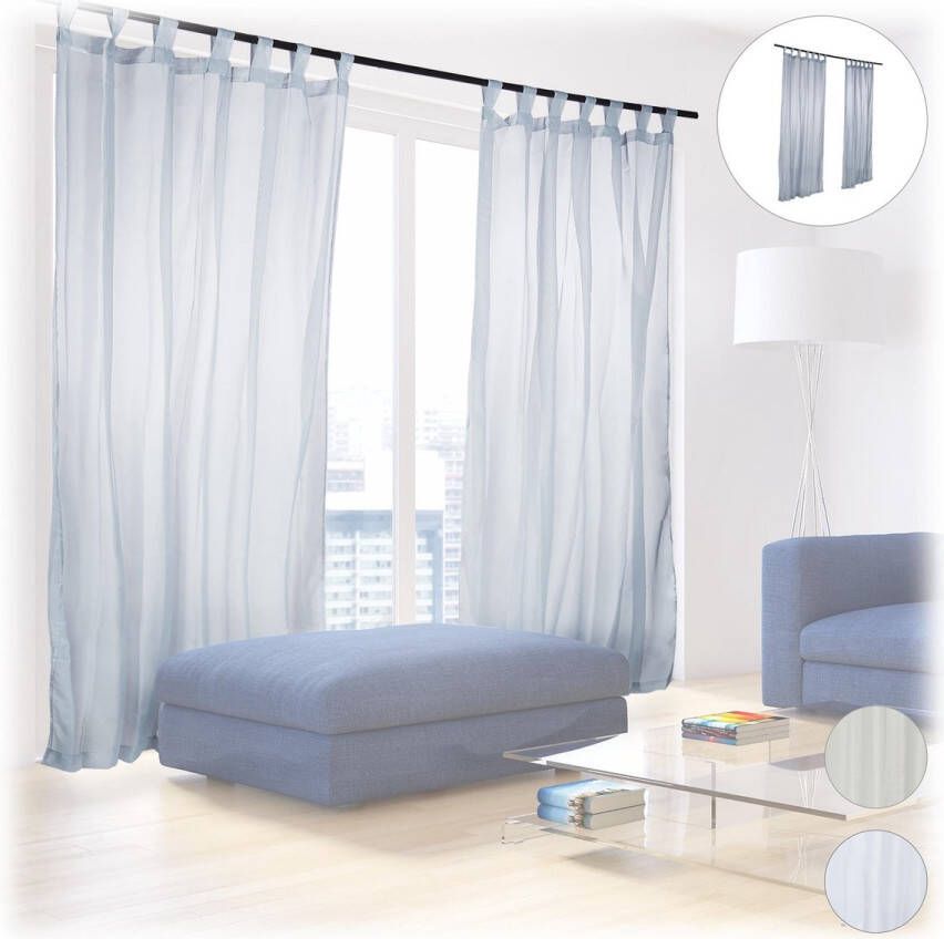 Relaxdays 4 x vitrage met lussen voile effen polyester glasgordijn gordijn zilver