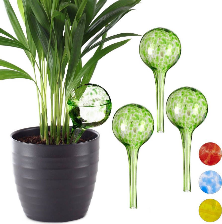 Relaxdays 4 x waterdruppelaar glas waterbollen voor planten Ø6cm – groen