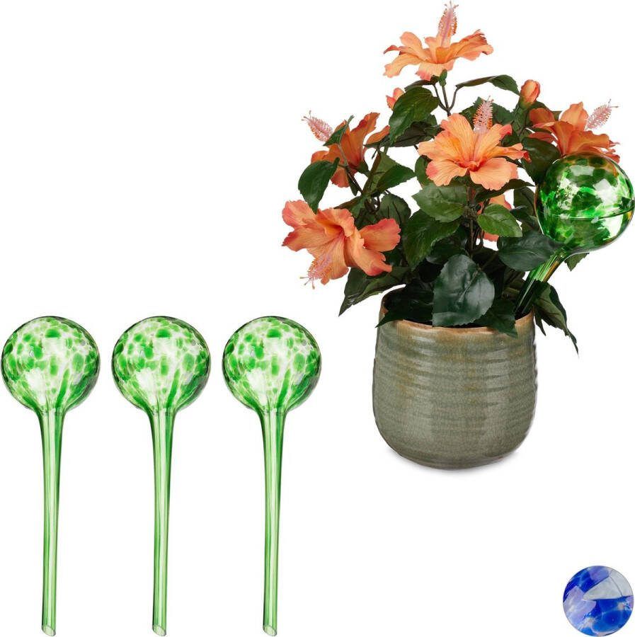 Relaxdays 4 x waterdruppelaar glas watergeefsysteem waterbollen Ø 9 cm – groen