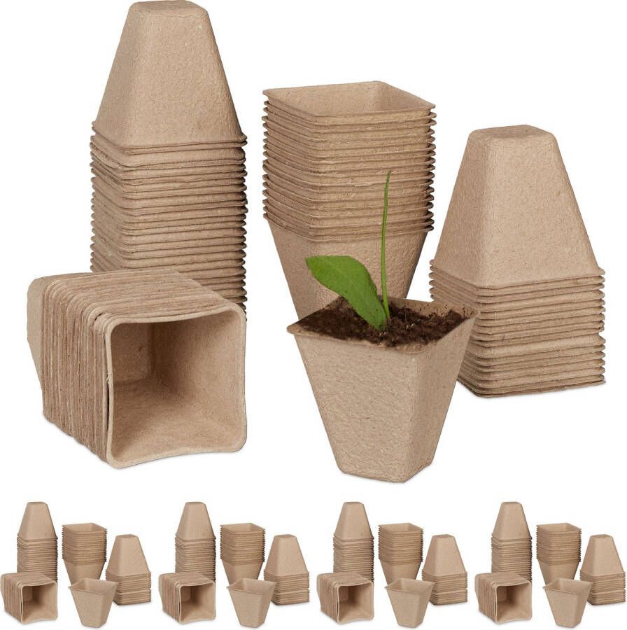 Relaxdays 400x kweekpotjes 8 cm afbreekbaar vierkante stekpotjes plantenpotjes set
