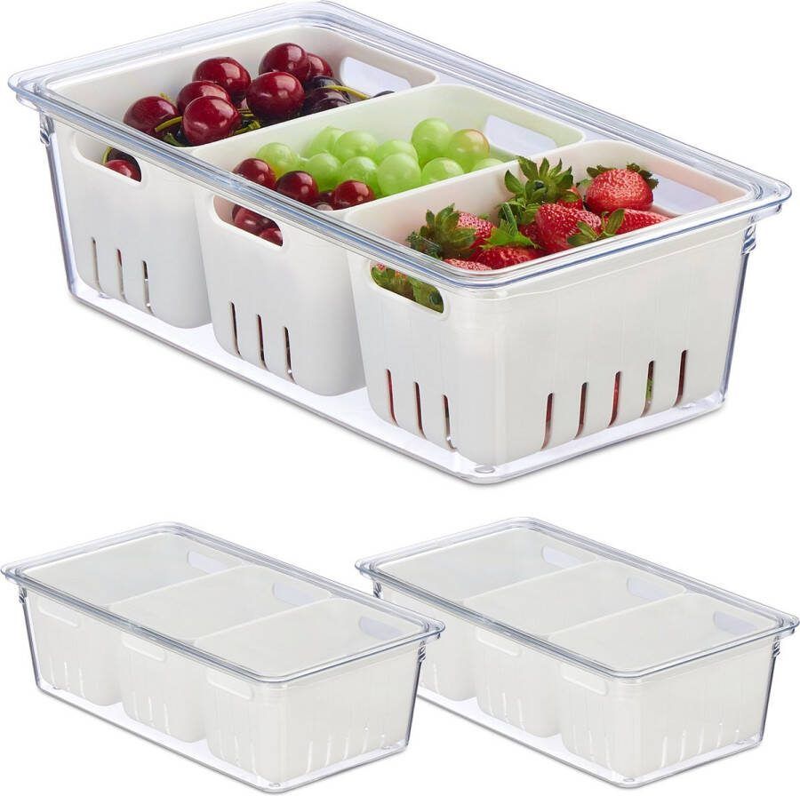 Relaxdays 4052025479206 Voorraaddoos Rechthoekig Container Transparant Wit 4 stuk(s)