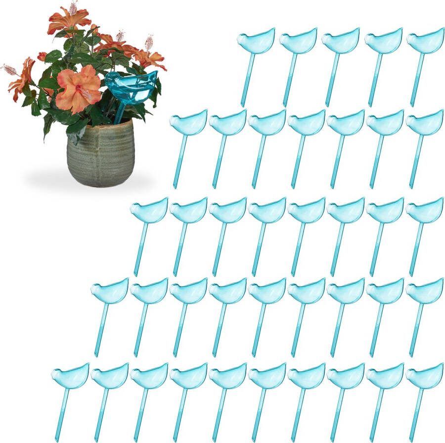 Relaxdays 40x waterdruppelaar vogel design waterbollen 200 ml voor planten blauw