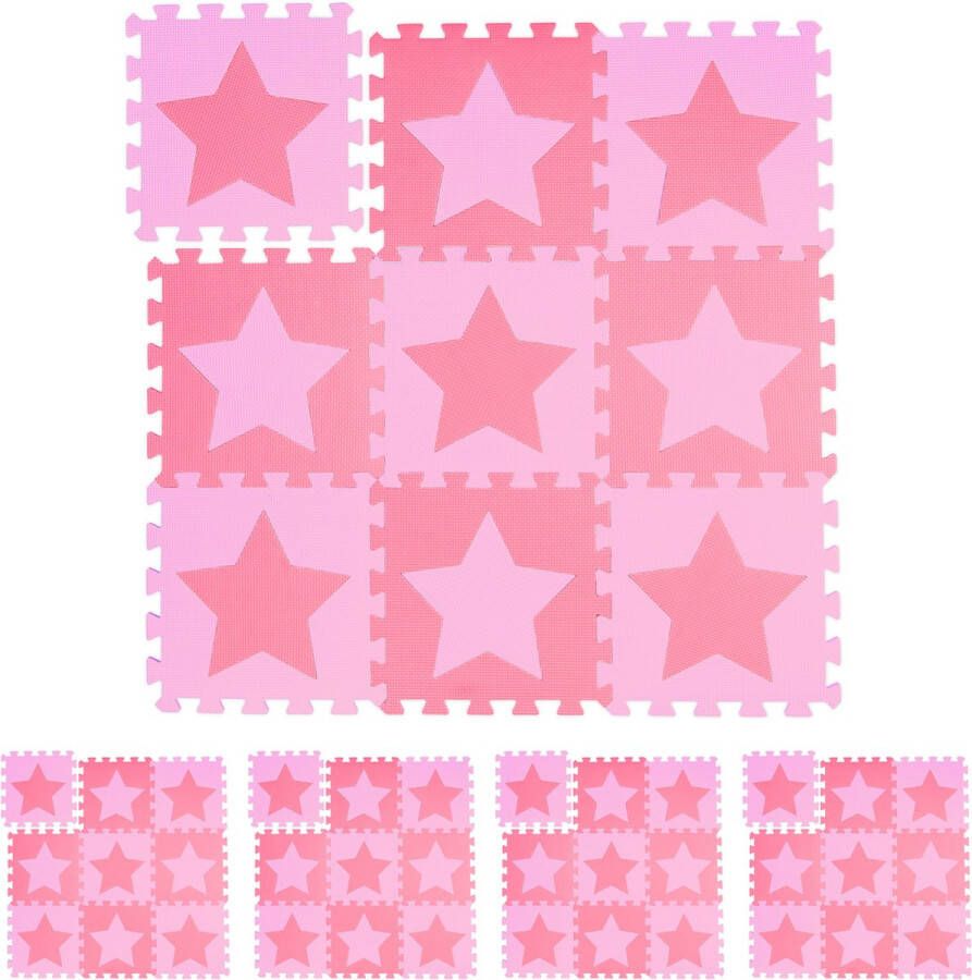 Relaxdays 45x speelmat foam sterren puzzelmat speelkleed vloermat roze-paars