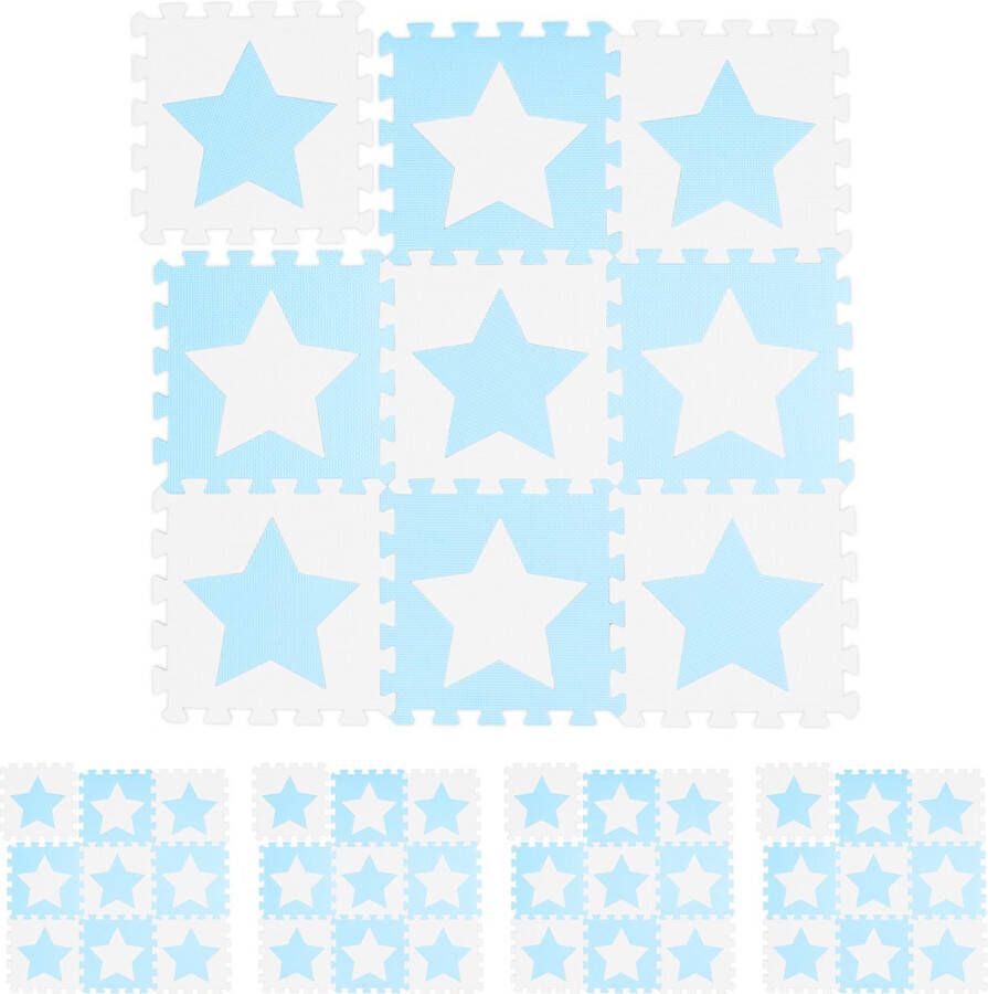 Relaxdays 45x speelmat foam sterren puzzelmat speelkleed vloermat schuim blauw-wit