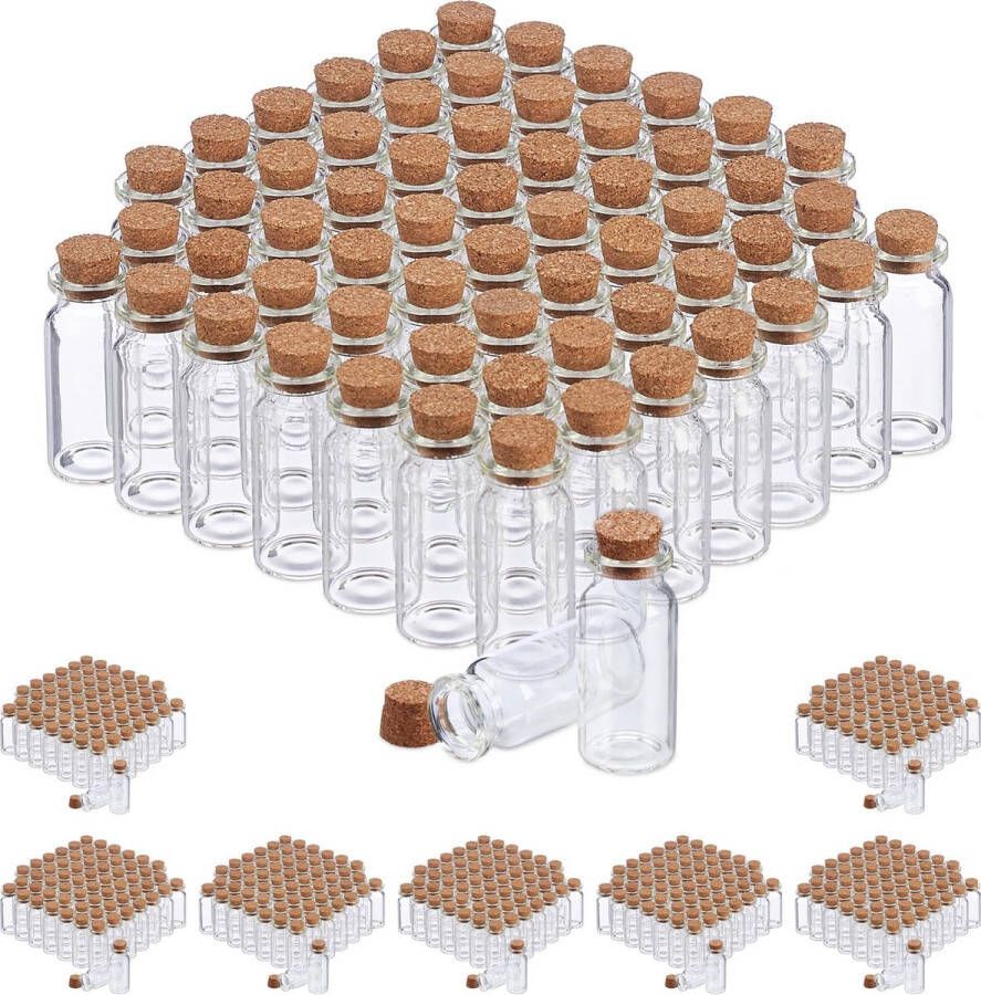 Relaxdays 480 x glazen flesje met kurk mini glasflesjes kleine glaasjes – flesjes