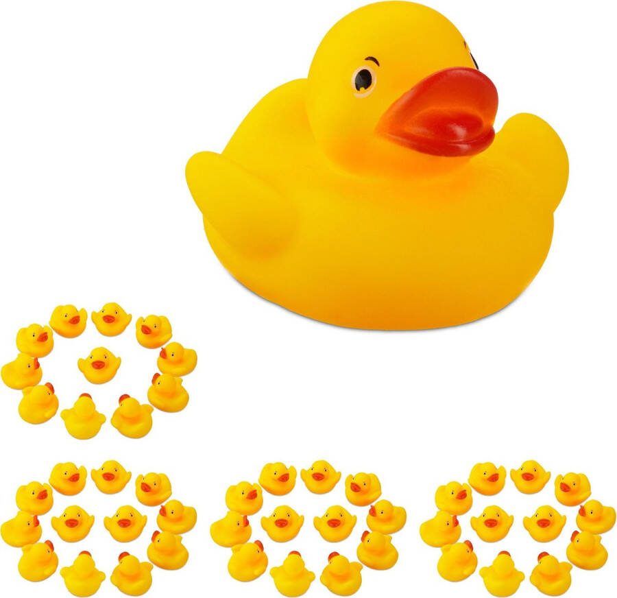 Relaxdays 48x badeendje geel set badspeelgoed badeend speelgoed voor bad 5 cm