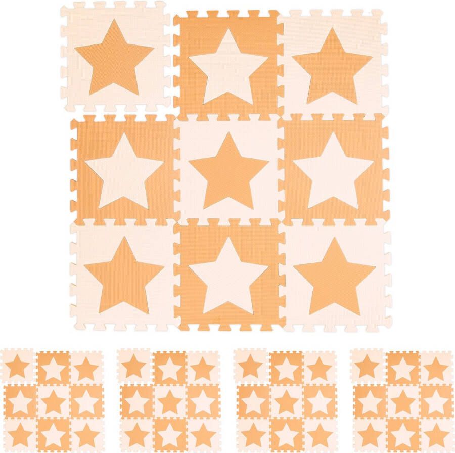Relaxdays 48x speelmat foam sterren puzzelmat speelkleed vloermat oranje-beige
