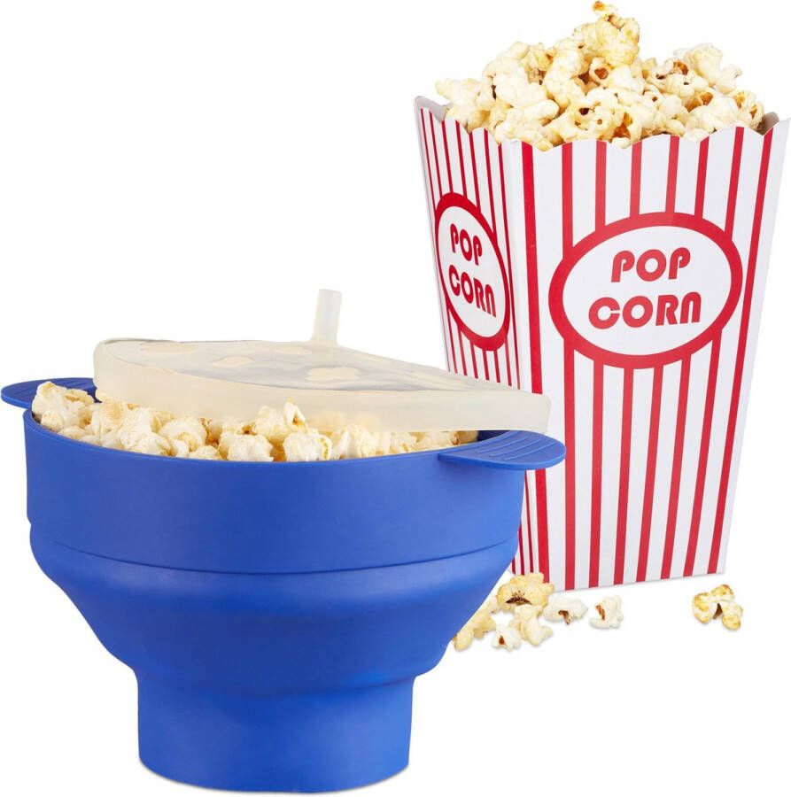 Relaxdays 49-delige popcorn set siliconen popcorn maker 48 popcorn zakjes gestreept