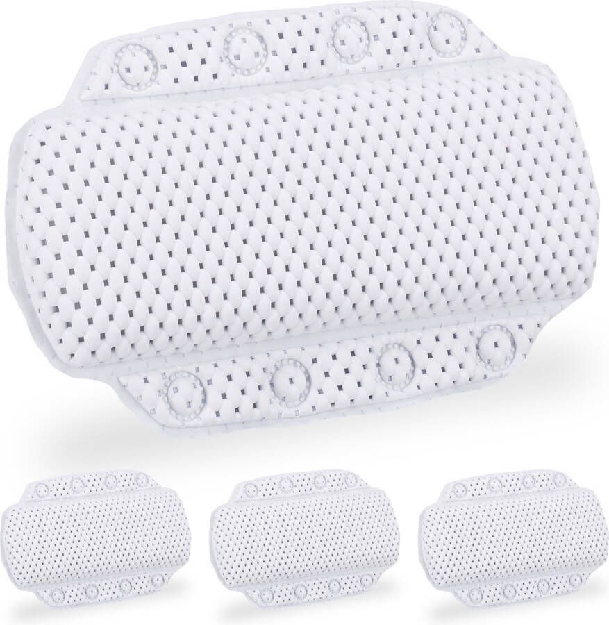 Relaxdays 4x badkussen met zuignappen badkussentje comfortabel nekkussen bad wit