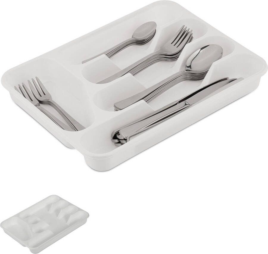 Relaxdays 4x bestekbak wit bestek organizer kunststof bestekcassette smal set