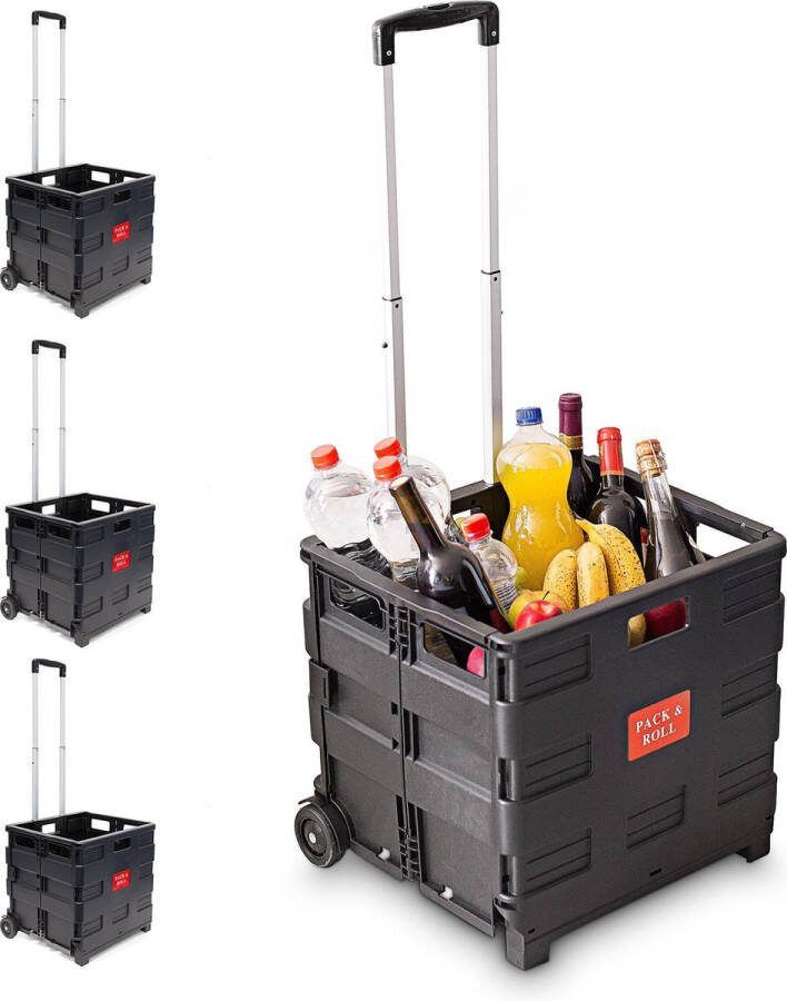 Relaxdays 4x boodschappentrolley krat op wielen tot 35 kg opvouwbaar trolley