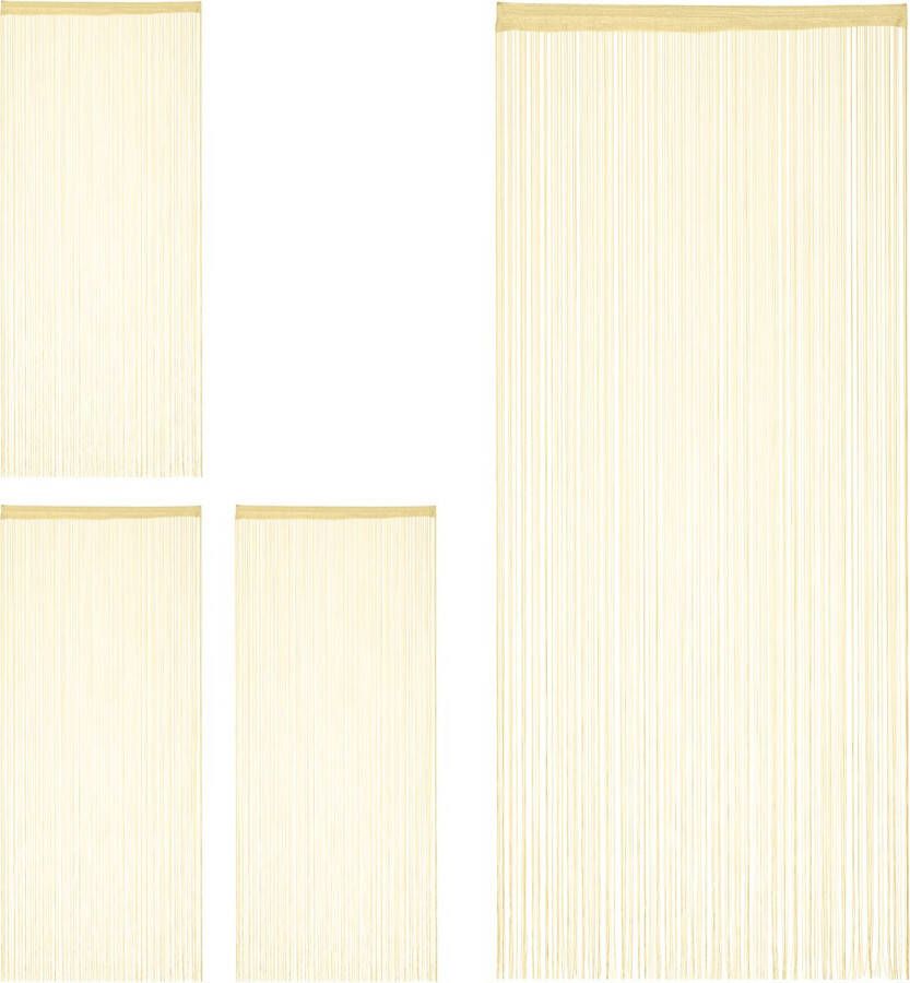 Relaxdays 4x Draadgordijn deurgordijn draadjesgordijn gordijn franjes beige 90x245