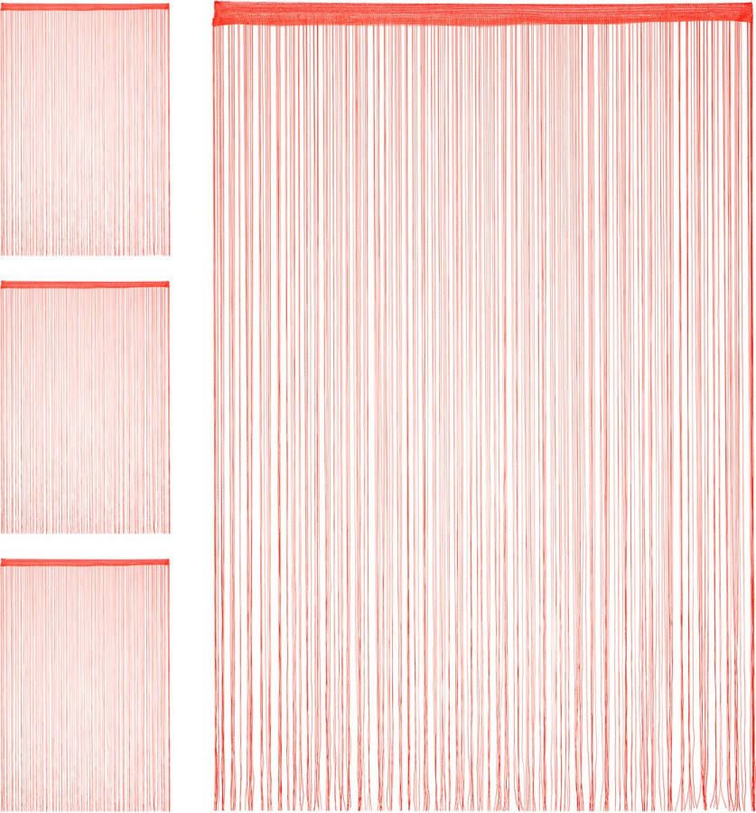 Relaxdays 4x draadgordijn deurgordijn slierten franjes gordijn 145 x 245 cm rood