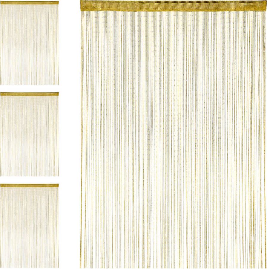 Relaxdays 4x Draadgordijn glitters deurgordijn draadjesgordijn 145 x 245 cm goud