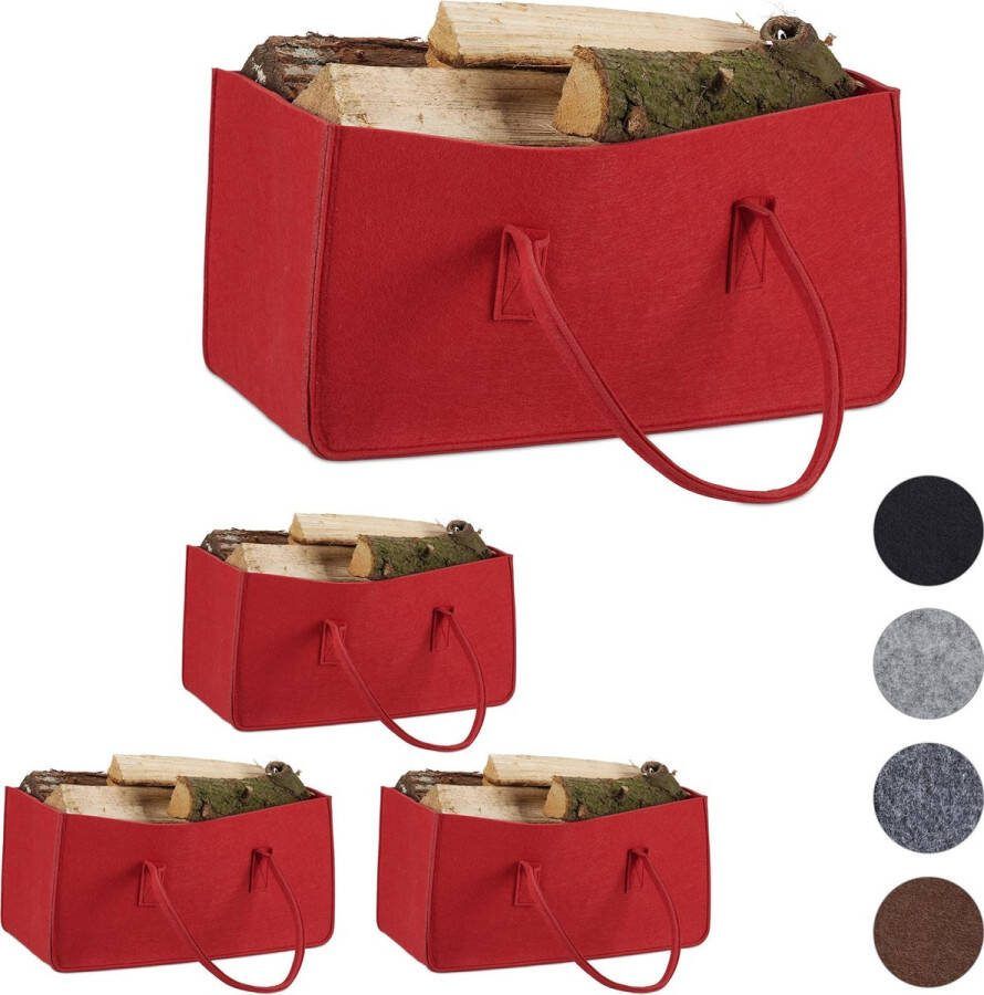 Relaxdays 4x houtmand vilt haardhout tas draagtas vilttas flexibel opbergmand