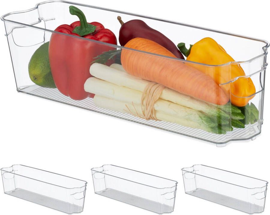 Relaxdays 4x koelkast organizer koelkast opbergbak smal keuken organizer transparant