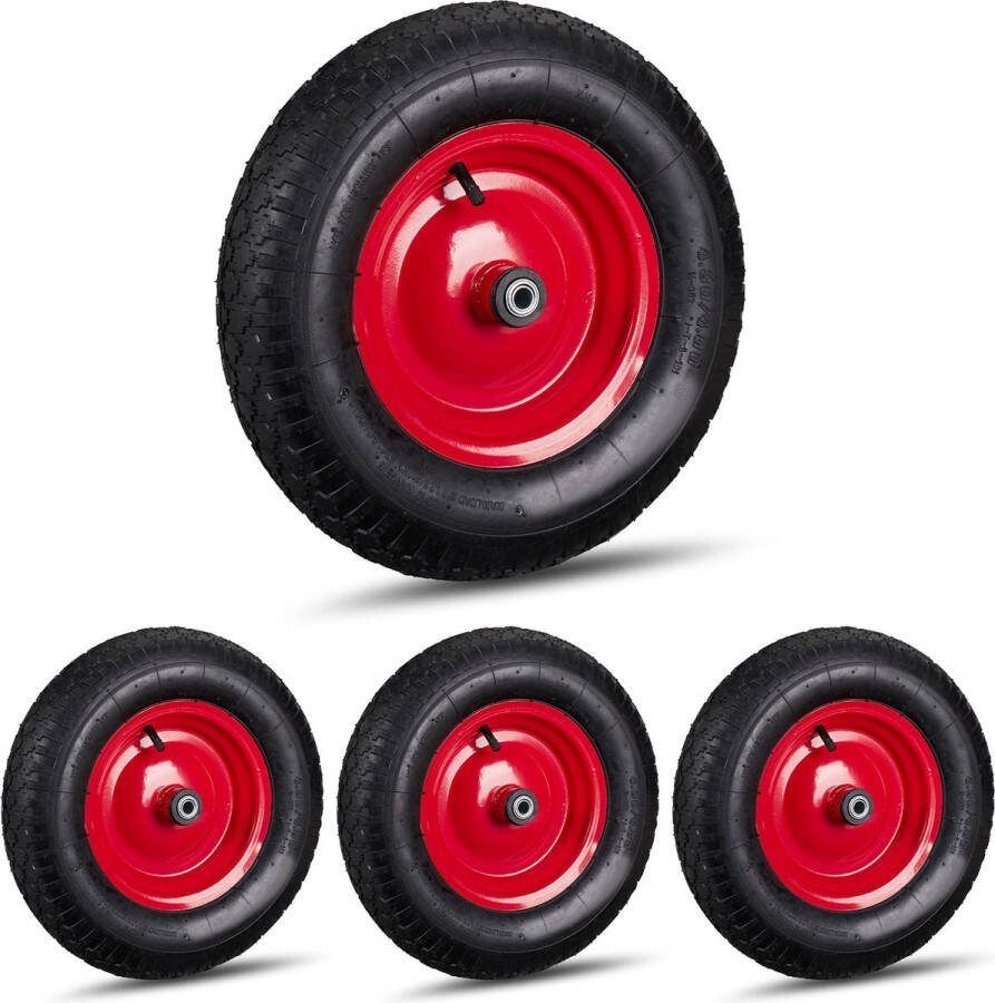Relaxdays 4x kruiwagenwiel 4.80 4.00-8 reserve wiel kruiwagen luchtband adapters
