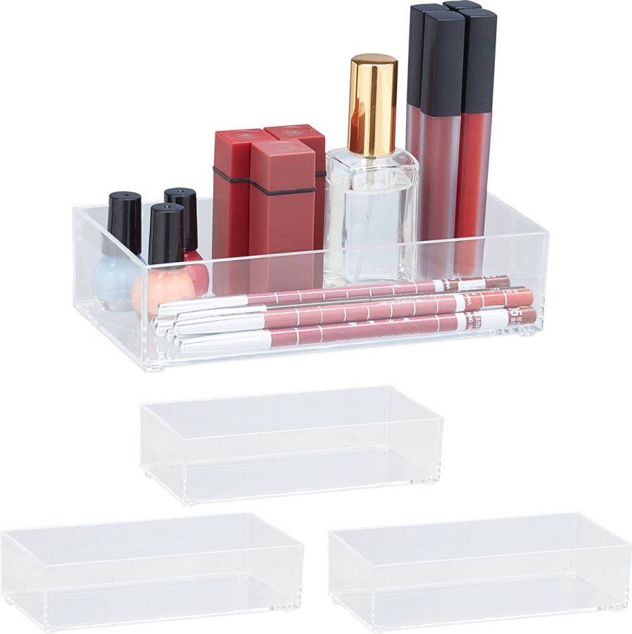 Relaxdays 4x lade organizer transparant stapelbaar ladeverdeler opbergsysteem
