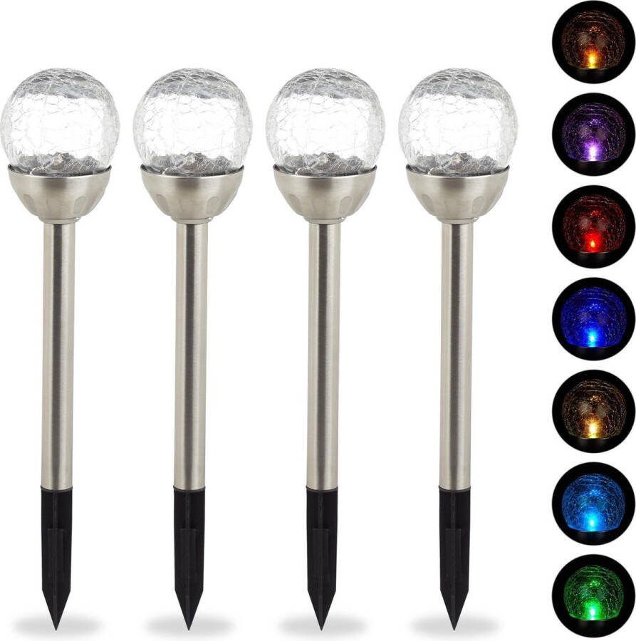 Relaxdays 4x LED lichtbollen solar tuinverlichting tuinlampen buitenlampen