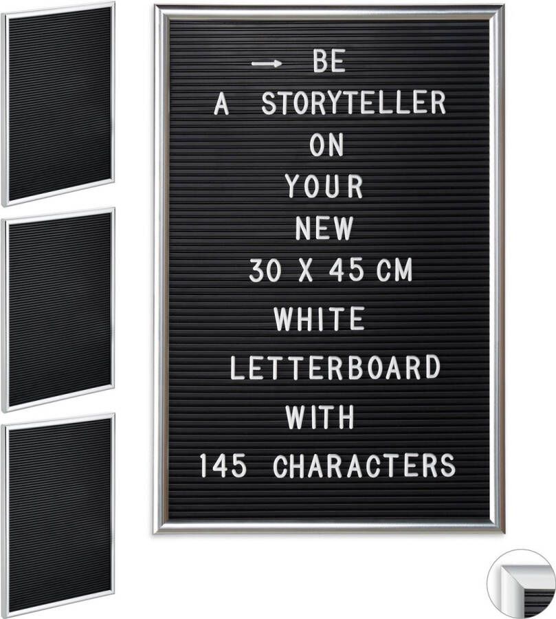 Relaxdays 4x letterbord 30x45 decoratie letter board bord voor letters zilver