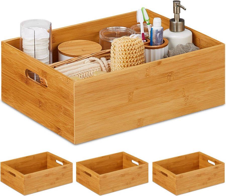 Relaxdays 4x opbergbox bamboe opbergdoos houten opbergmand opbergkist opbergbak