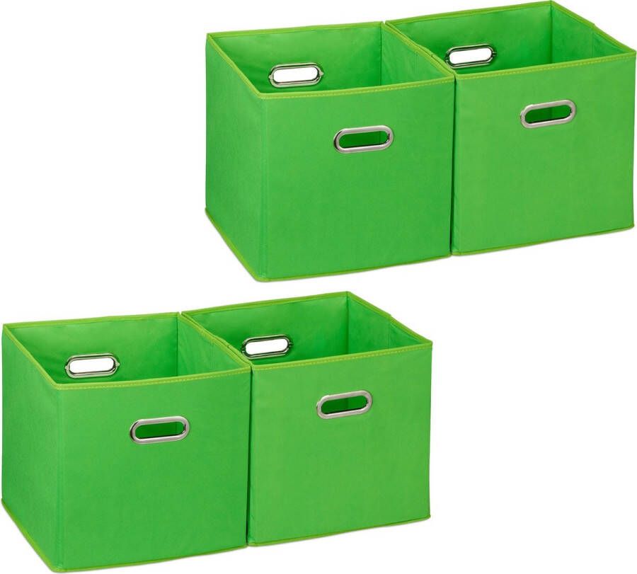 Relaxdays 4x opbergbox stof opvouwbaar opbergmand 30 cm kast organizer – groen