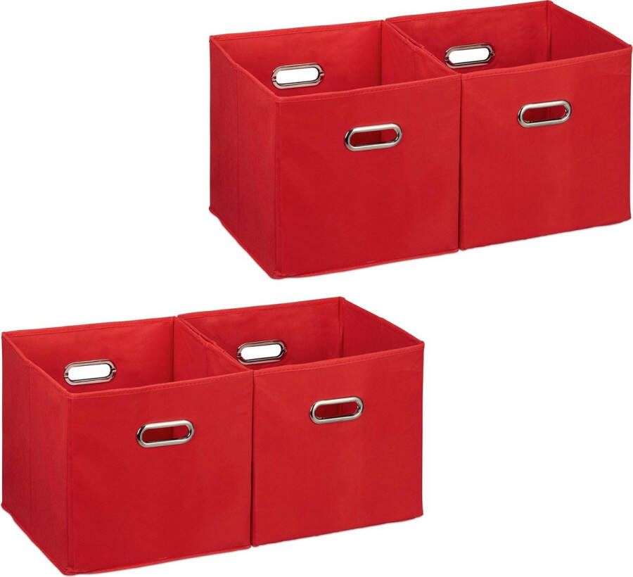 Relaxdays 4x opbergbox stof opvouwbaar opbergmand 30 cm kast organizer – rood