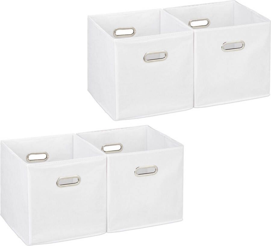 Relaxdays 4x opbergbox stof opvouwbaar opbergmand 30 cm kast organizer – wit