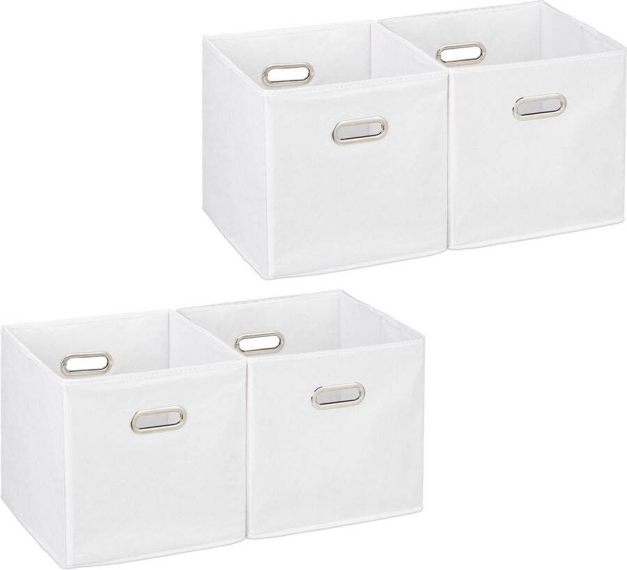 Relaxdays 4x opbergbox stof opvouwbaar opbergmand 30 cm kast organizer – wit