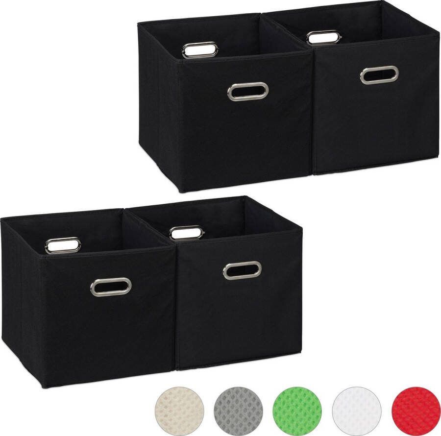 Relaxdays 4x opbergbox stof opvouwbaar opbergmand 30 cm kast organizer – zwart