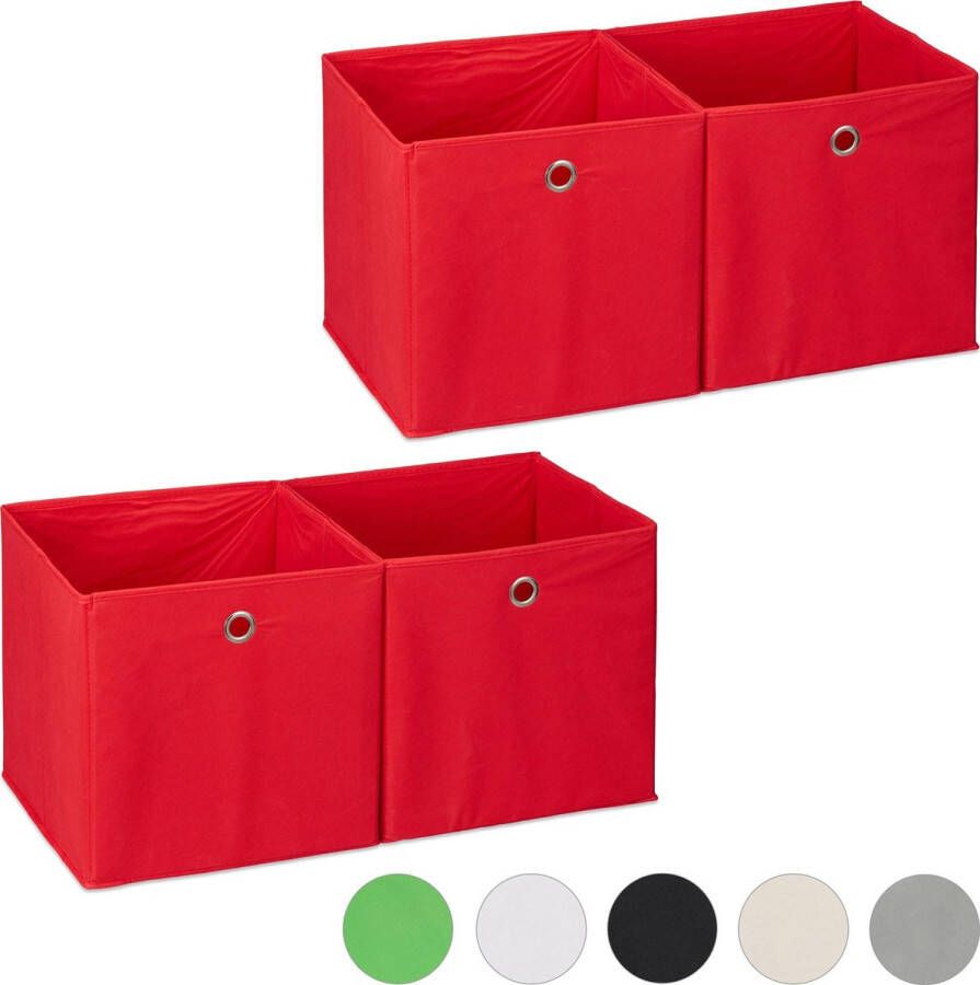 Relaxdays 4x opbergbox stof opvouwbaar speelgoed opbergmand opbergen rood