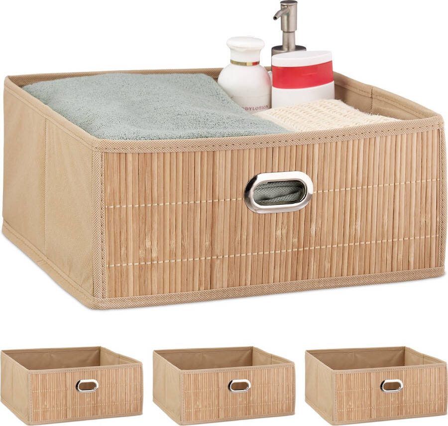 Relaxdays 4x opbergmand badkamer bamboe mand kast organizer opbergdoos opbergbox