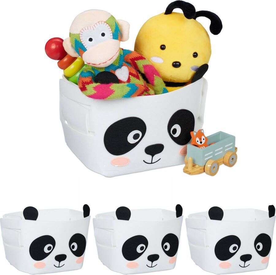 Relaxdays 4x opbergmand kinderkamer vilten mand panda opvouwbare speelgoedmand baby