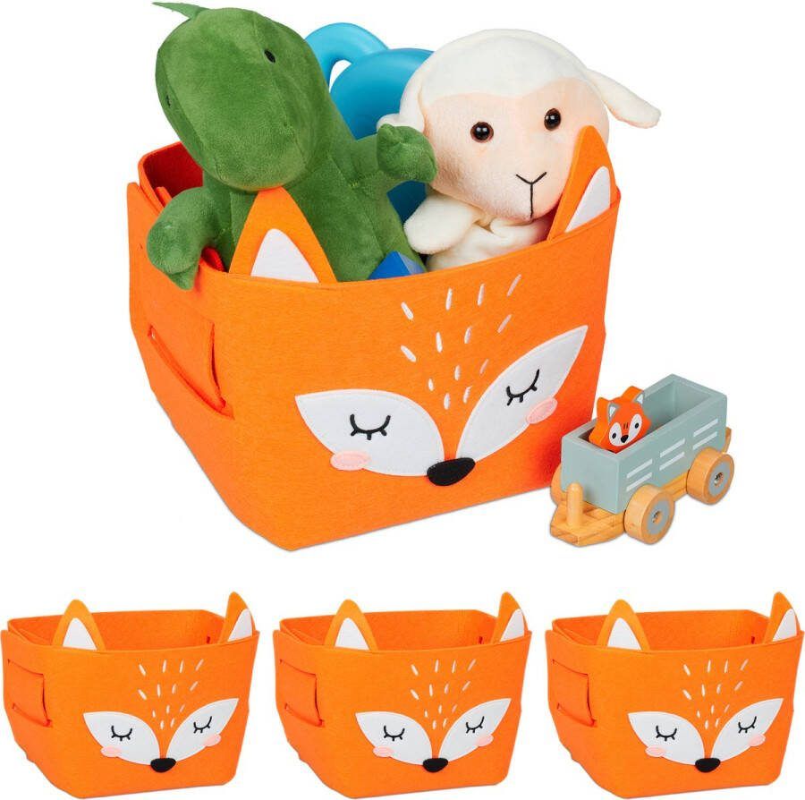 Relaxdays 4x opbergmand kinderkamer vilten mand vos opvouwbare speelgoedmand baby