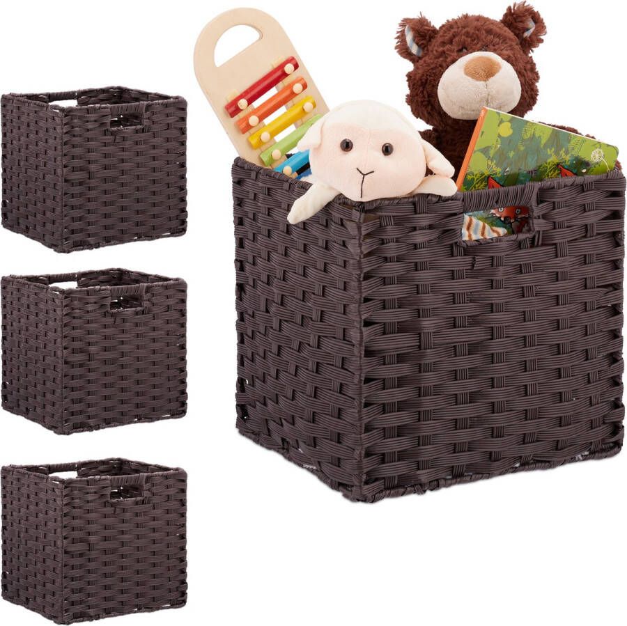 Relaxdays 4x opbergmand rechthoek 31x32x30 cm opvouwbaar gevlochten mand kunststof