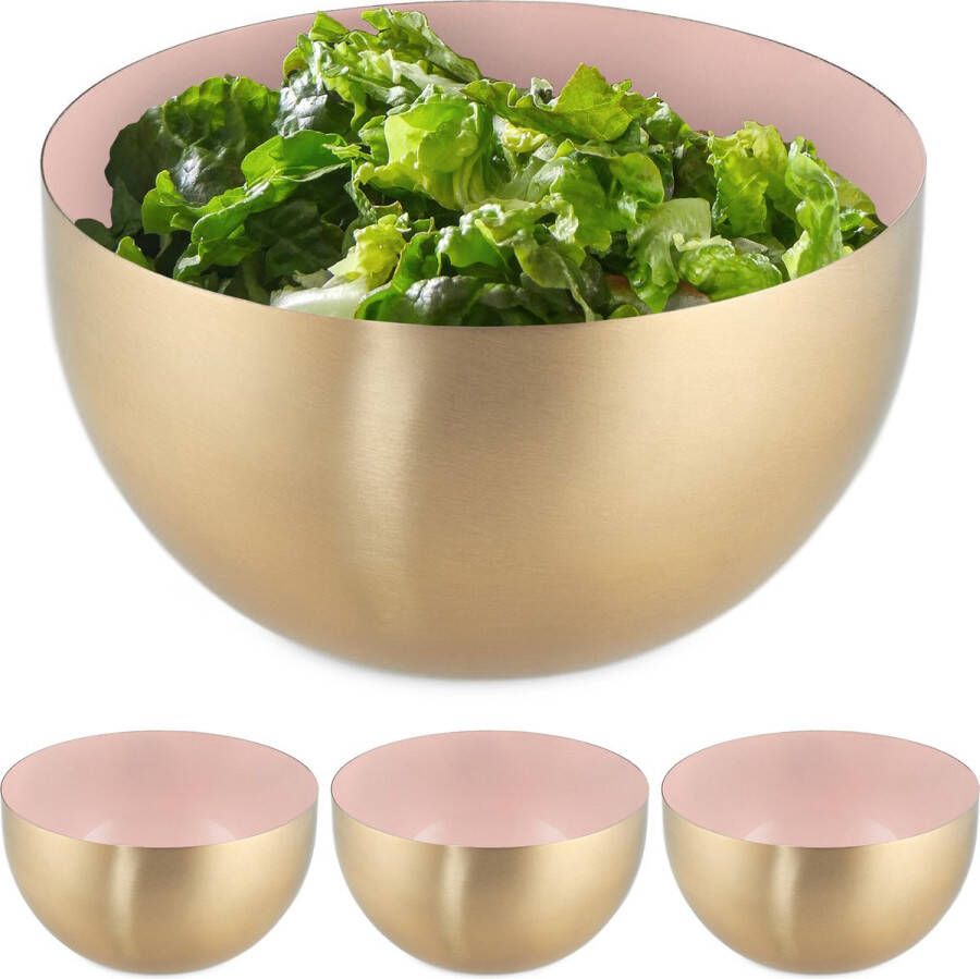 Relaxdays 4x saladeschaal 1 liter roze-goud saladekom mengkom rvs bakken
