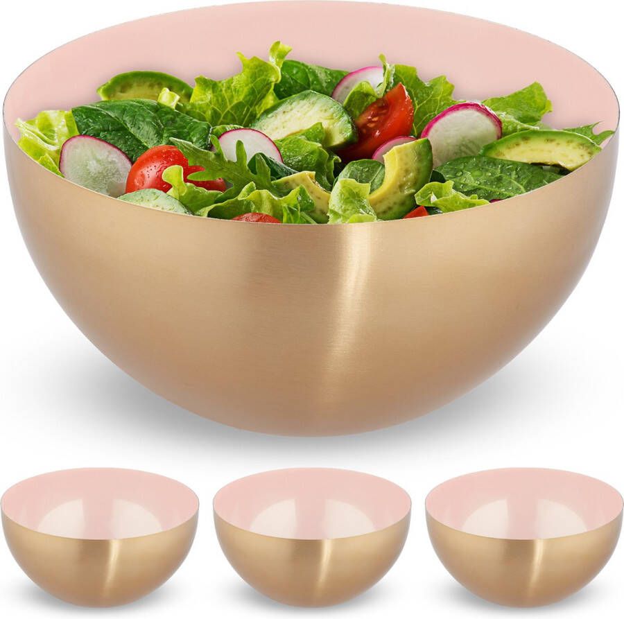 Relaxdays 4x saladeschaal 3 5 l roze-goud mengkom Ø 25cm rvs bakken serveren