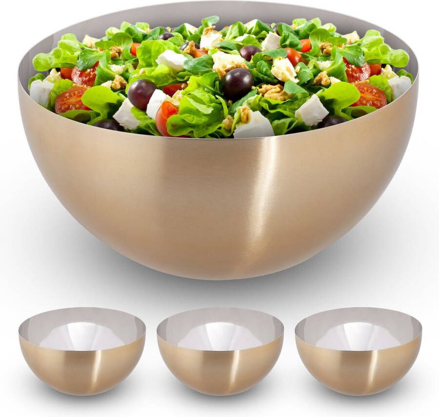 Relaxdays 4x saladeschaal rvs serveerkom 3 5 liter ronde saladekom metalen schaal