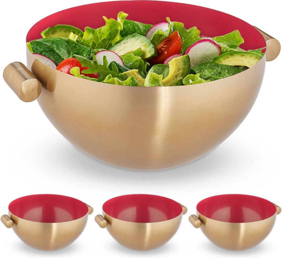 Relaxdays 4x serveerkom rvs saladeschaal mengkom goud 3 5 liter metalen schaal