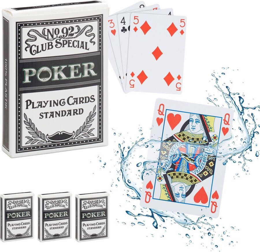 Relaxdays 4x speelkaarten poker pokerkaarten plastic 216 kaarten waterdicht