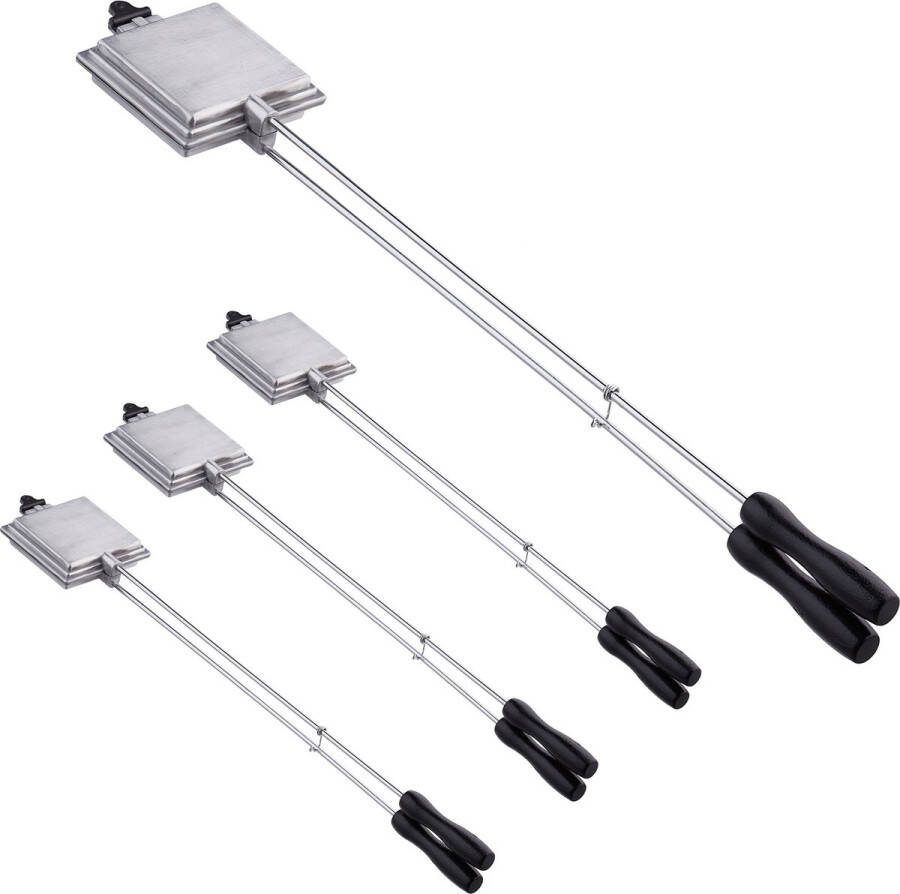 Relaxdays 4x tosti ijzer camping tosti maker tostipan tostiklem bbq zilver