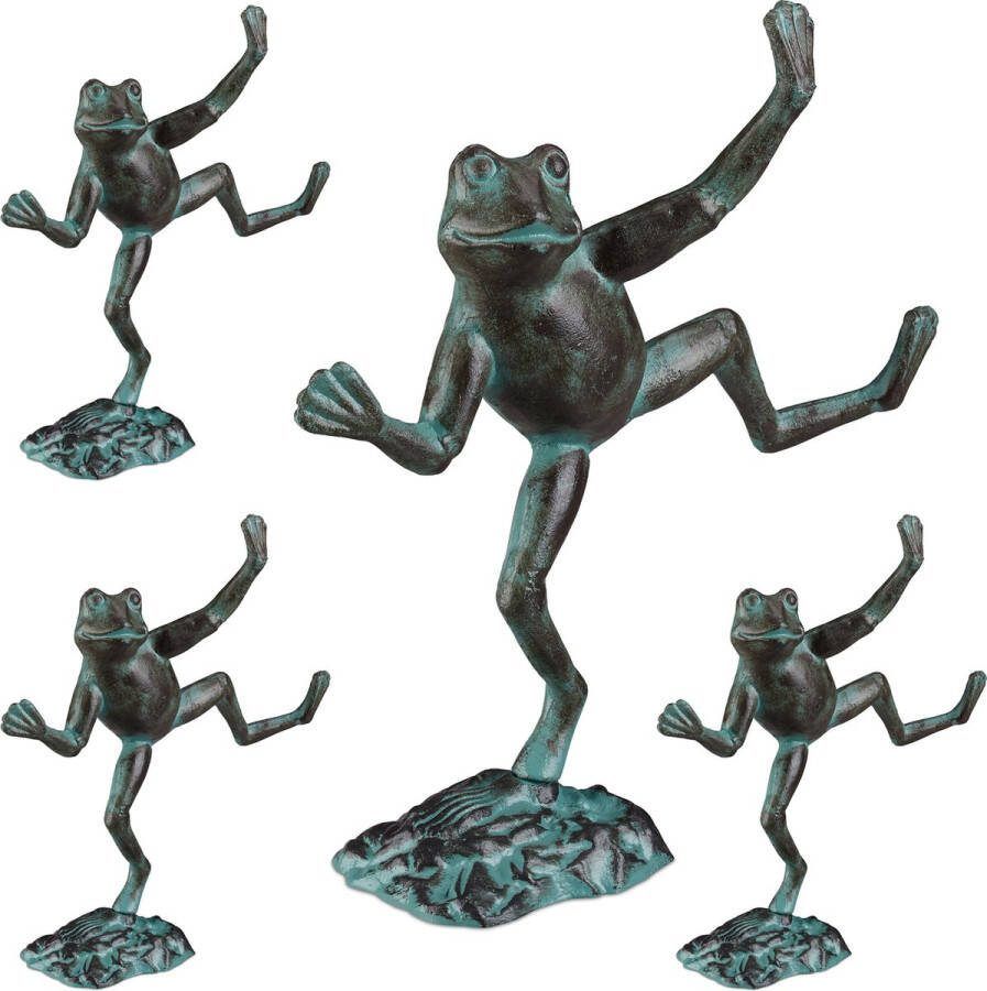 Relaxdays 4x tuinbeeld kikker tuindecoratie decoratie kikker tuin groen figuur